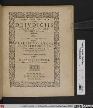 Disquisitio Iudiciaria Sive De Iudiciis Tractatio Methodica Thetikōs instituta