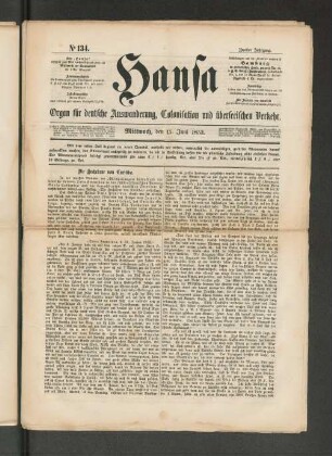 No. 134. Mittwoch, den 15. Juni 1853.
