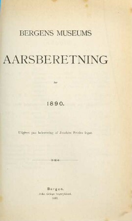 Bergens Museums aarsberetning. 1890. - 1891