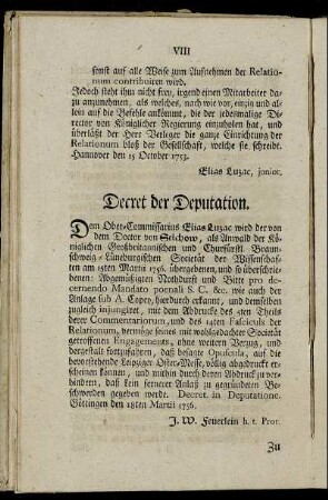 Decret der Deputation.