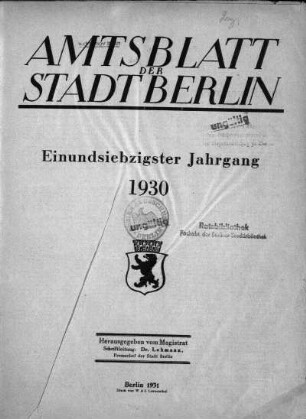 1930: Amtsblatt der Reichshauptstadt Berlin