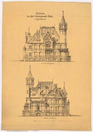 Villa Commerzienrat Becker, Stralsund: Ansicht von Süden und Norden 1:100