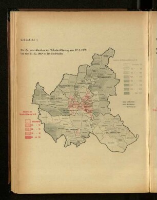 Schaubild 1: Die zu- oder Abnahme der Wohnbevölkerung vom 17.5.1939 bis zum 31.12.1957 in den Stadtteilen