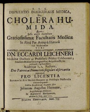Disputatio Inauguralis Medica, De Cholera Humida