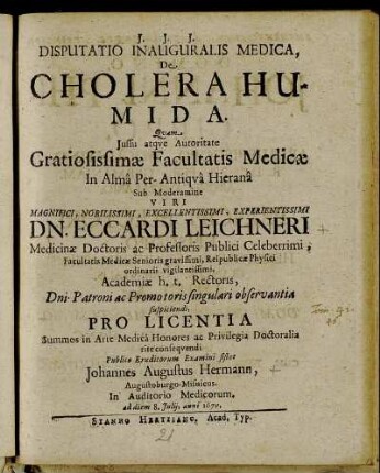 Disputatio Inauguralis Medica, De Cholera Humida