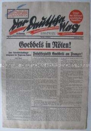 Wochenzeitung der NSDAP-Opposition "Der deutsche Weg" mit scharfer Polemik gegen Goebbels und Papen