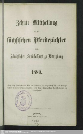 10.1889: Mittheilung an die sächsischen Pferdezüchter