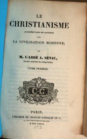 Le christianisme considéré dans ses rapports avec la civilisation moderne, 1