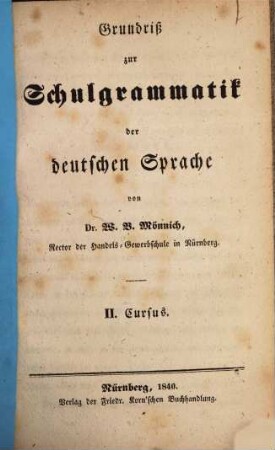 Grundriß zur Schulgrammatik der deutschen Sprache, 2