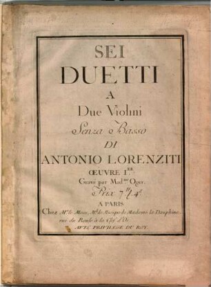 Sei duetti a due violini senza basso : oeuvre Ier