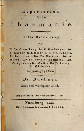 Repertorium für die Pharmacie. 42. 1832