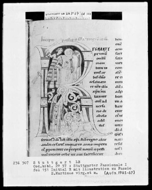 Stuttgarter Passionale — Pars hiemalis (erster Band) — Initiale R (egnante), darin Martyrium der heiligen Martina, Folio 151recto