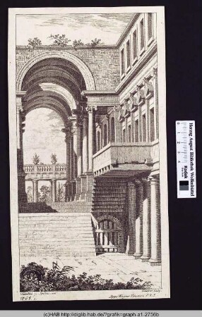Ansicht des Säulengangs eines Palastes.