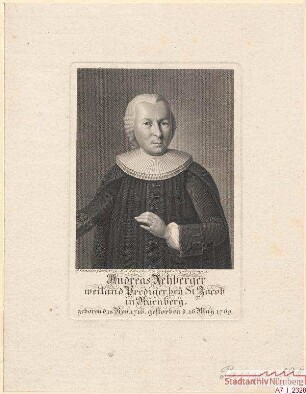 Andreas Rehberger, Prediger bei St. Jakob; geb. 18. November 1716; gest. 16. Mai 1769