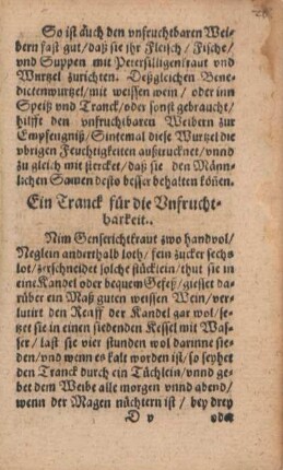 Ein Tranck für die Unfruchtbarkeit.