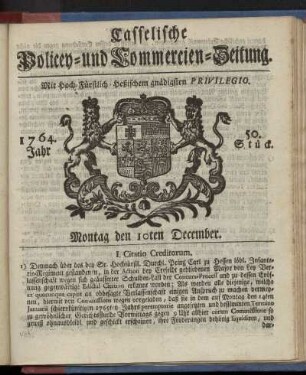 50. Stueck, Montag den 10ten December 1764