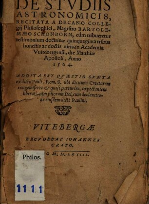 Oratio De Studiis Astronomicis