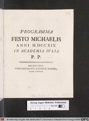 Programma Festo Michaelis Anni MDCCXIX. In Academia Ivlia P. P