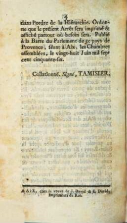 Extrait des registres du Parlement de Provence du 28. Juin 1756