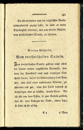 Vierter Abschnitt. Vom vortheilhaften Satteln.