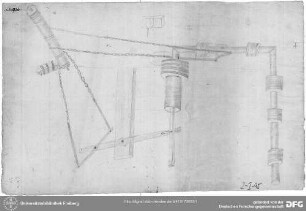 Steuerung einer Wassersäulenmaschine : Perspectivische Handzeichnung; UB Freiberg, II-I-95