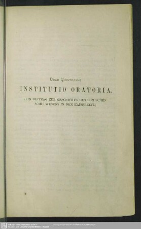 Über Quintilians Institutio oratoria