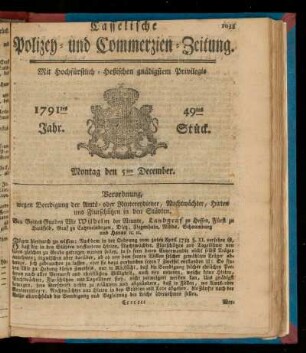 49tes Stueck, Montag den 5ten December. 1791