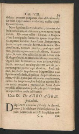 Cap. IX. De Auro Aurae potabili.