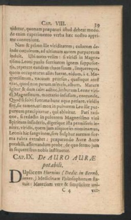 Cap. IX. De Auro Aurae potabili.