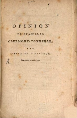 Opinion de M. Stanislas de Clermont-Tonnerre, sur l'Affaire d'Avignon