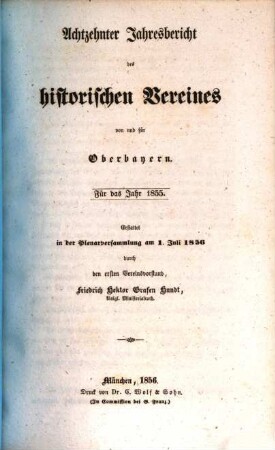 Jahresbericht des Historischen Vereins von Oberbayern. 18. 1855 (1856)