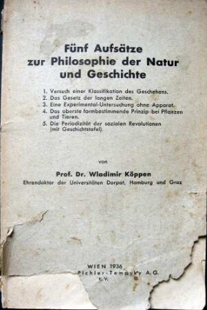 Wladimir Köppen: Fünf Aufsätze zur Philosophie der Natur und Geschichte