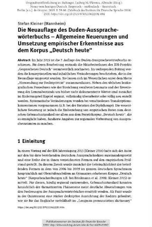 Die Neuauflage des Duden-Aussprachewörterbuchs. Allgemeine Neuerungen und Umsetzung empirischer Erkenntnisse aus dem Korpus "Deutsch heute"