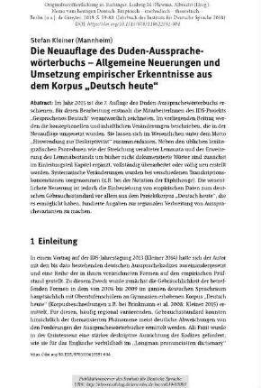 Die Neuauflage des Duden-Aussprachewörterbuchs. Allgemeine Neuerungen und Umsetzung empirischer Erkenntnisse aus dem Korpus "Deutsch heute"