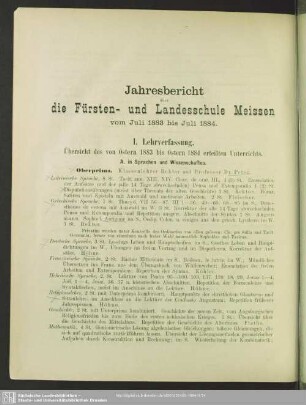 Jahresbericht über die Fürsten- und Landesschule Meissen vom Juli 1883 bis Juli 1884