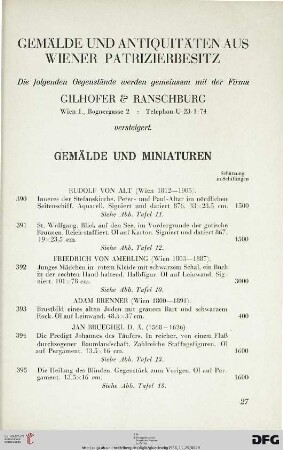 Gemälde und Miniaturen (Nr. 390-414)