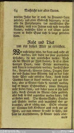 Rath und That um ein hohes Alter zu erreichen