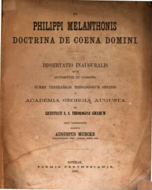 De Philippi Melanthonis doctrina coena domini : Diss. inaug.