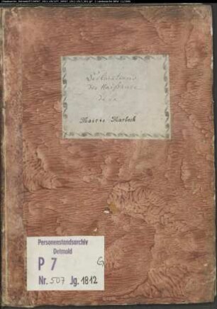 Zivilstandsregister der Mairie Marbeck (Geburten 1812, Aufgebote 1812 (2 Bände), Heiraten 1812 (2 Bände), Todesfälle 1812 (2 Bände), GAHT 1813). (Gemeinde: Marbeck, Kreis Borken)