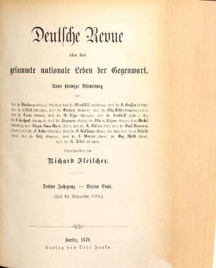 Deutsche Revue über das gesamte nationale Leben der Gegenwart. 3,4, 3,4 = Jg. 3, H. 10/12. 1879