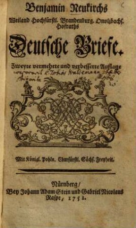 Benjamin Neukirchs Deutsche Briefe