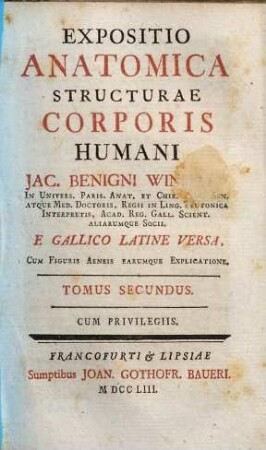 Expositio Anatomica Structurae Corporis Humani, Tomus Secundus