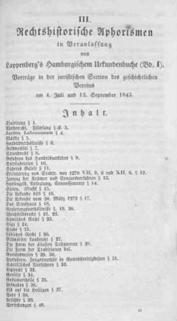 III. Rechtshistorische Aphorismen in Veranlassung von Lappenberg´s Hamburgischem Urkundenbuche (Bd. I).