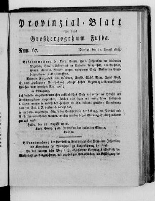 Num. 67., Ausgabe vom 27. August 1816
