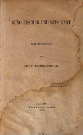 Kuno Fischer und sein Kant : eine Entgegnung