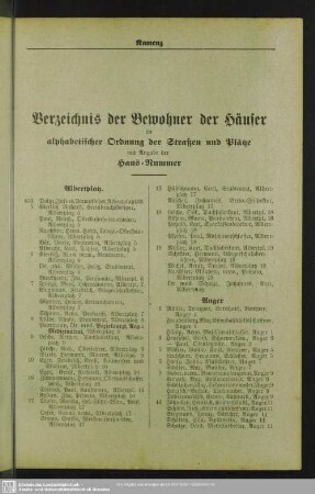 Häuserbuch : Verzeichnis der Bewohner der Häuser