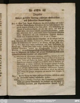 Zugabe Einiger zu diesen Vortrag gehörigen physicalischen und Historischen Anmerkungen.