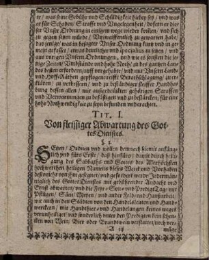Tit. I. Von fleissiger Abwartung des GottesDienstes