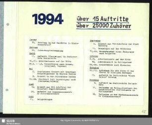 1994 über 15 Auftritte über 25000 Zuhörer