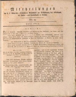 Mittheilungen. Nro. 29. Juli 1822.